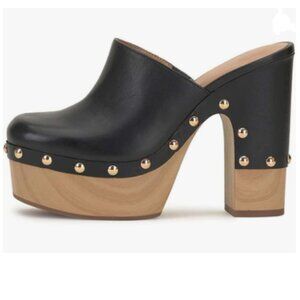 FSJ Black Round Toe Mules High Chunky Heeled Sandals Slip On Platform Shoes